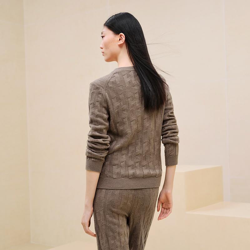 HERMES H Logo Long Sleeve Wool Crewneck Sweater Etoupe