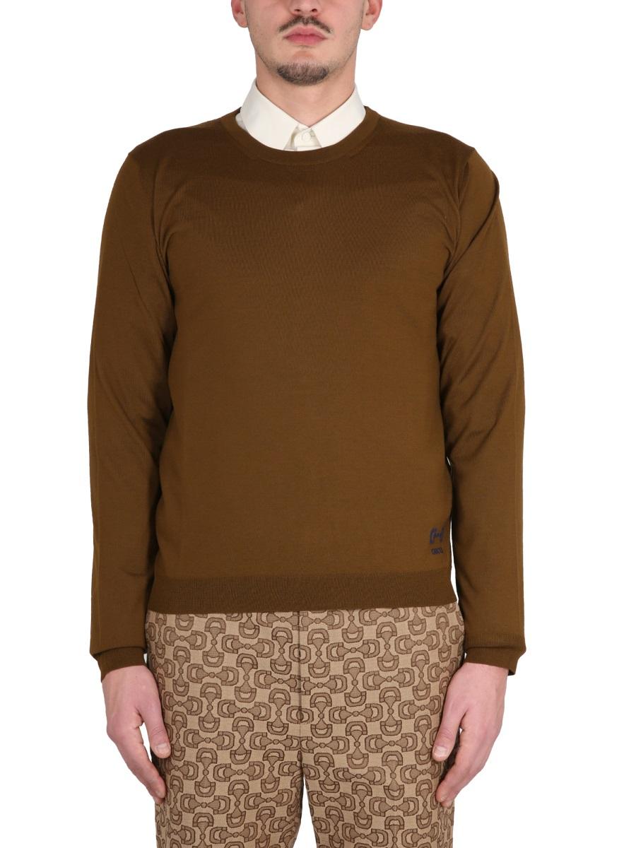 GUCCI Men’s Round Neck Knit Sweater Black Wool