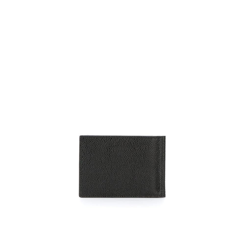 THOM BROWNE Black Leather Money Clip Bifold Wallet