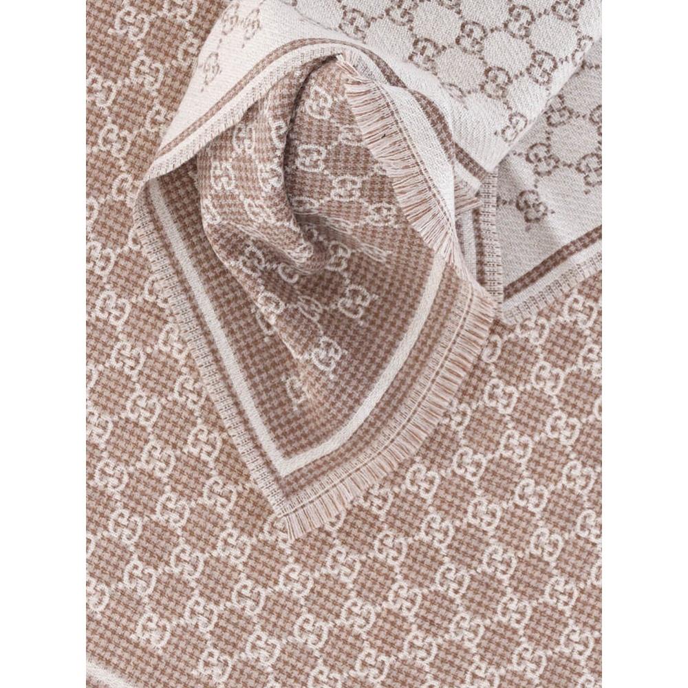GUCCI GG Wool Scarf Brown Monogram Luxury Muffler