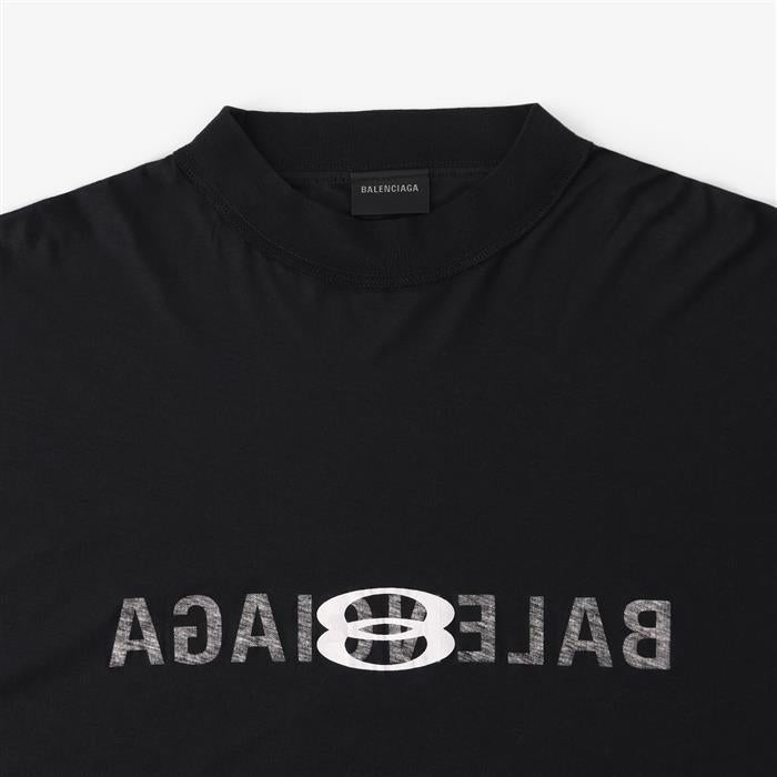 BALENCIAGA Logo Medium Fit Short Sleeve Long Dress Black Cotton