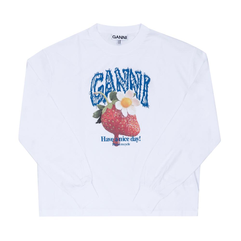 GANNI Strawberry Logo Long Sleeve T-Shirt for Women
