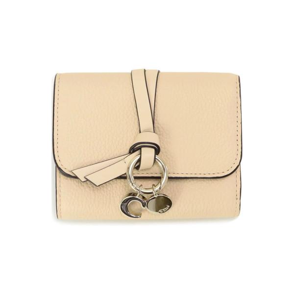 Chloe Alphabet Small Coin Bifold Wallet Sweet Beige Leather