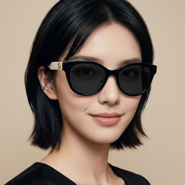 GUCCI Acetate Asian Fit Square Sunglasses Black Unisex