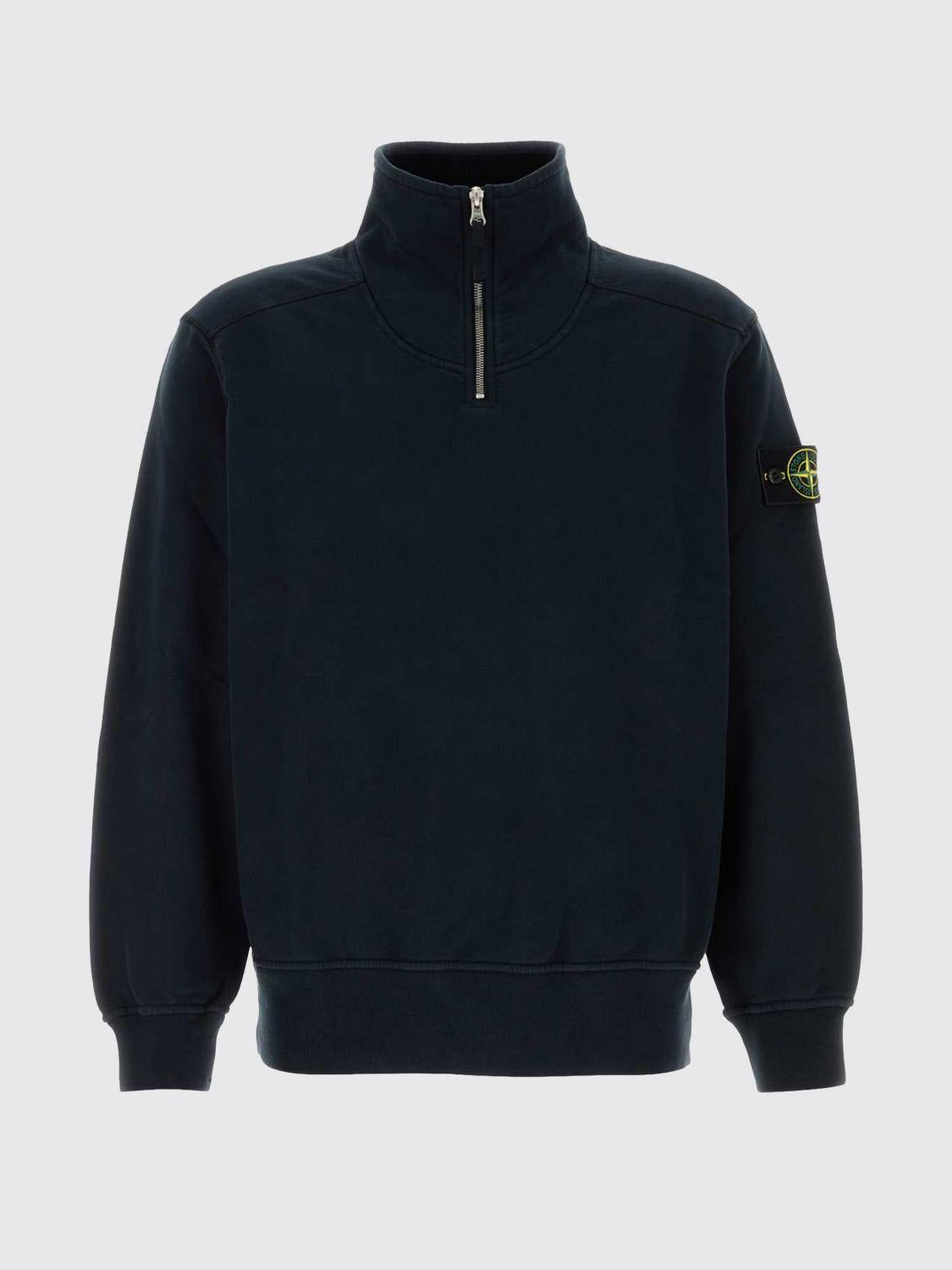 STONE ISLAND Black Cotton Logo Sweatshirt for Men