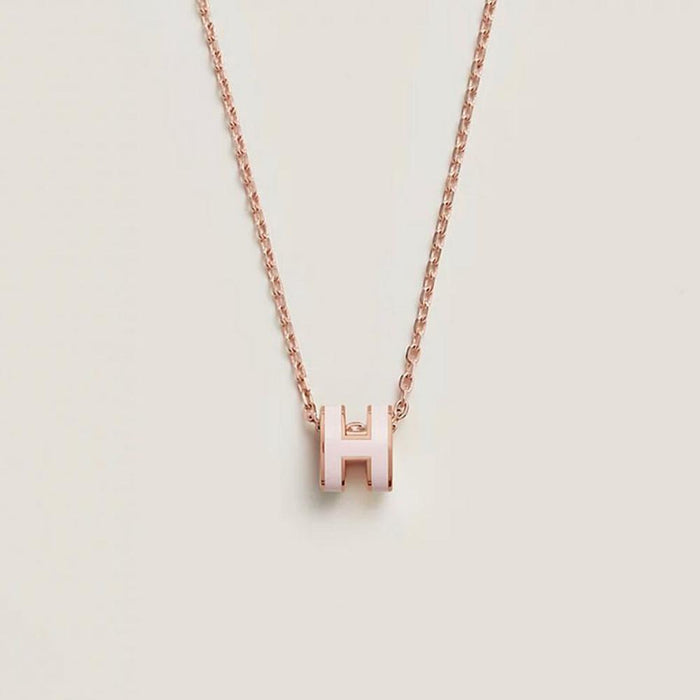 HERMES Mini Pop H Necklace Rose Gold Rose Dragée