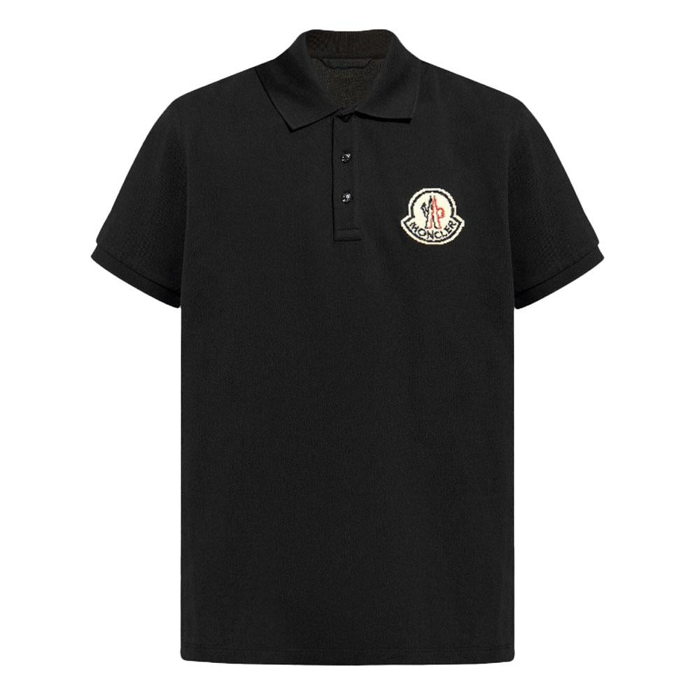 Moncler Men’s Black Big Logo Patch Piqué Short Sleeve Polo Shirt