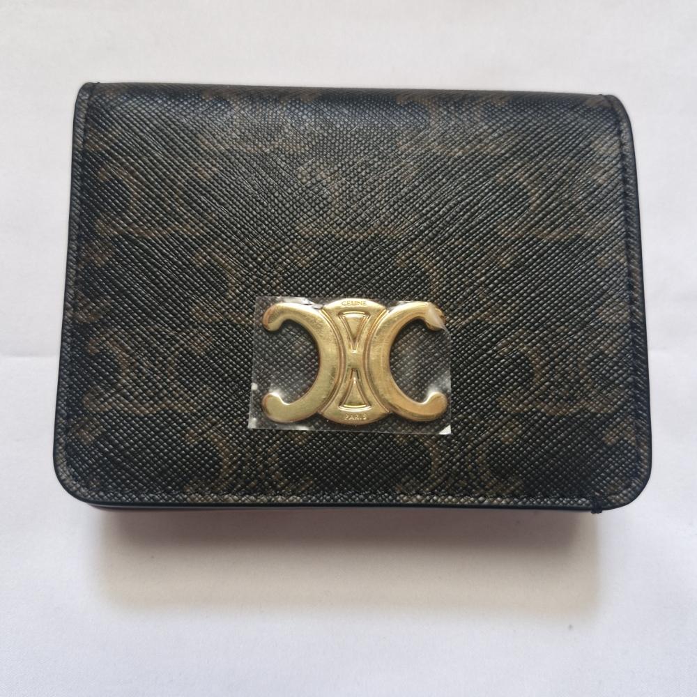 CELINE Triomphe Compact Canvas Tan Bifold Wallet Unisex