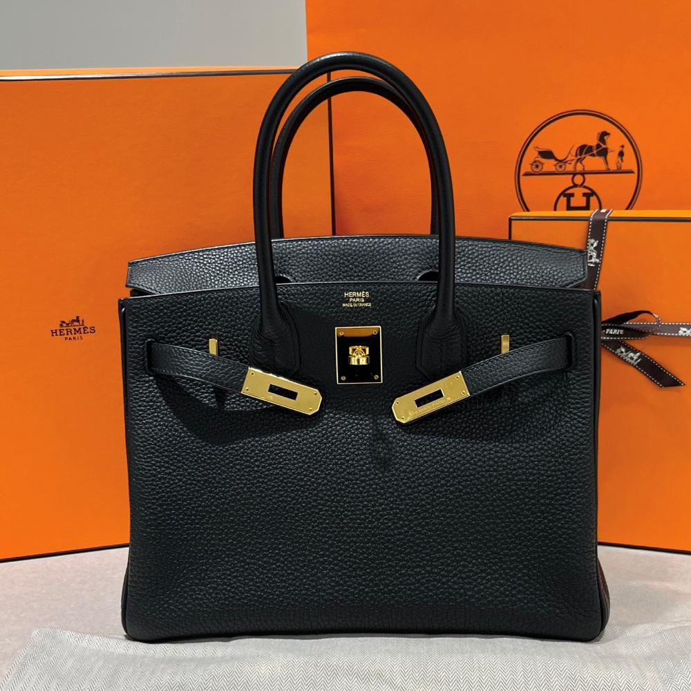 HERMES Birkin 30 Togo Leather Tote Black Gold Hardware Unisex