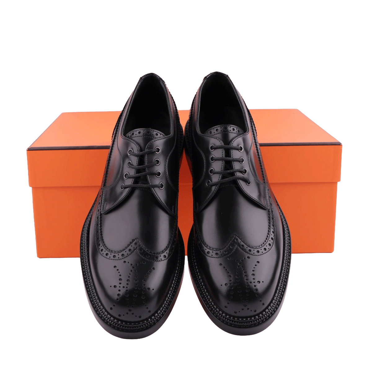 HERMES Men’s Lawson Derby Loafers Black Leather Shoes