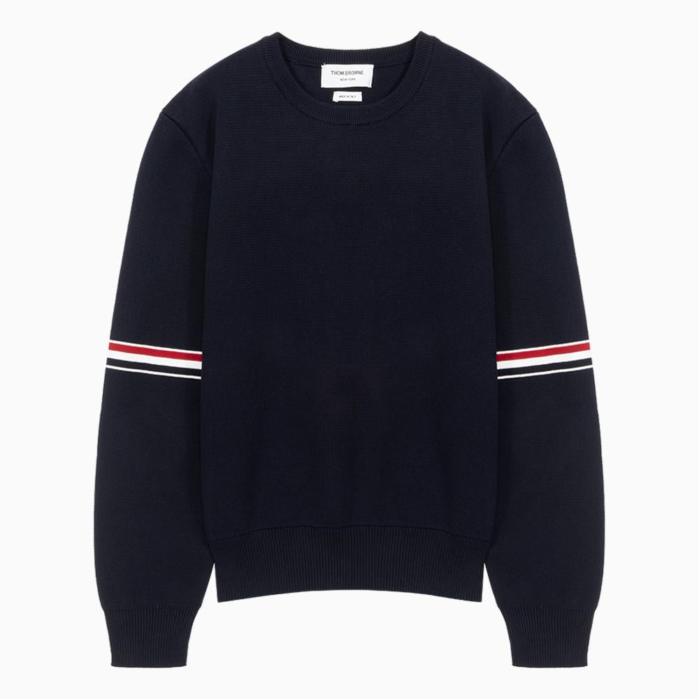 THOM BROWNE Navy Milano Stitch Cotton Crewneck Knit Top