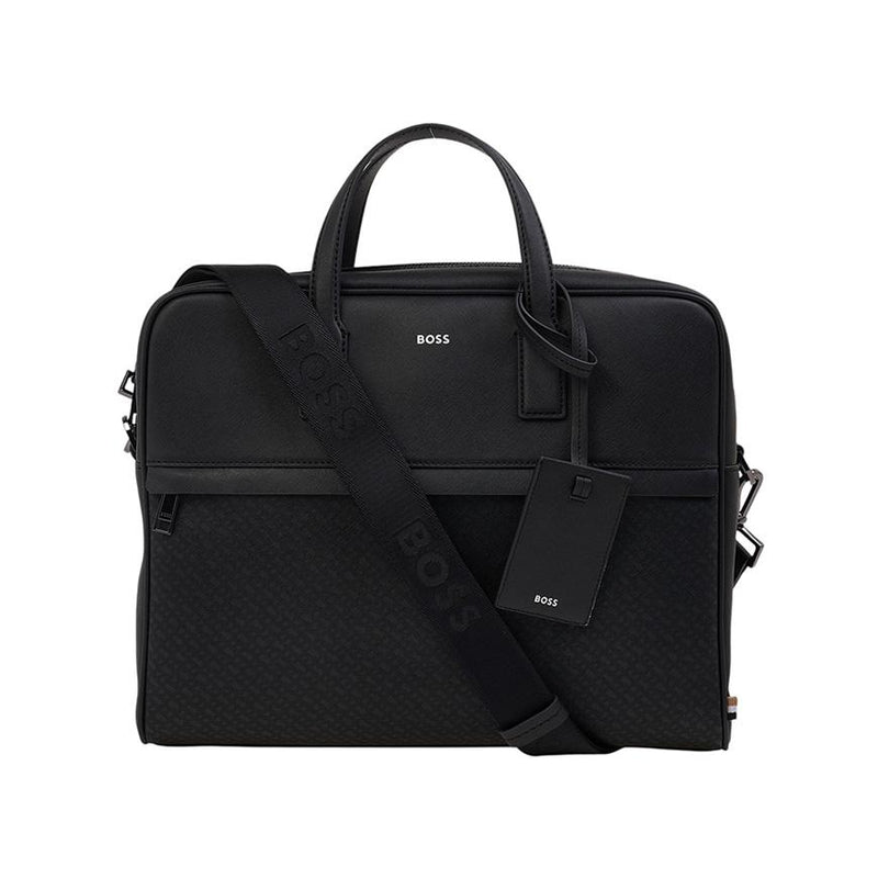 HUGO BOSS Men’s Logo Document Case Black Leather Tote Bag