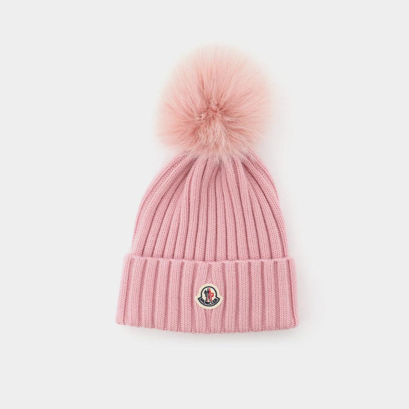 Moncler Patch Logo Pom Pom Wool Beanie for Women 3B00064 M1131 518