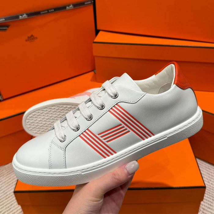 HERMES Orange White Avantage Low-Top Sneakers Calfskin