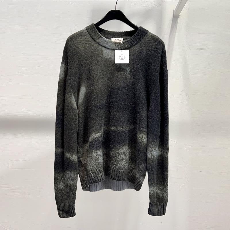 HERMES Cashmere Le Plaisir Equestre Crewneck Sweater Khaki Unisex