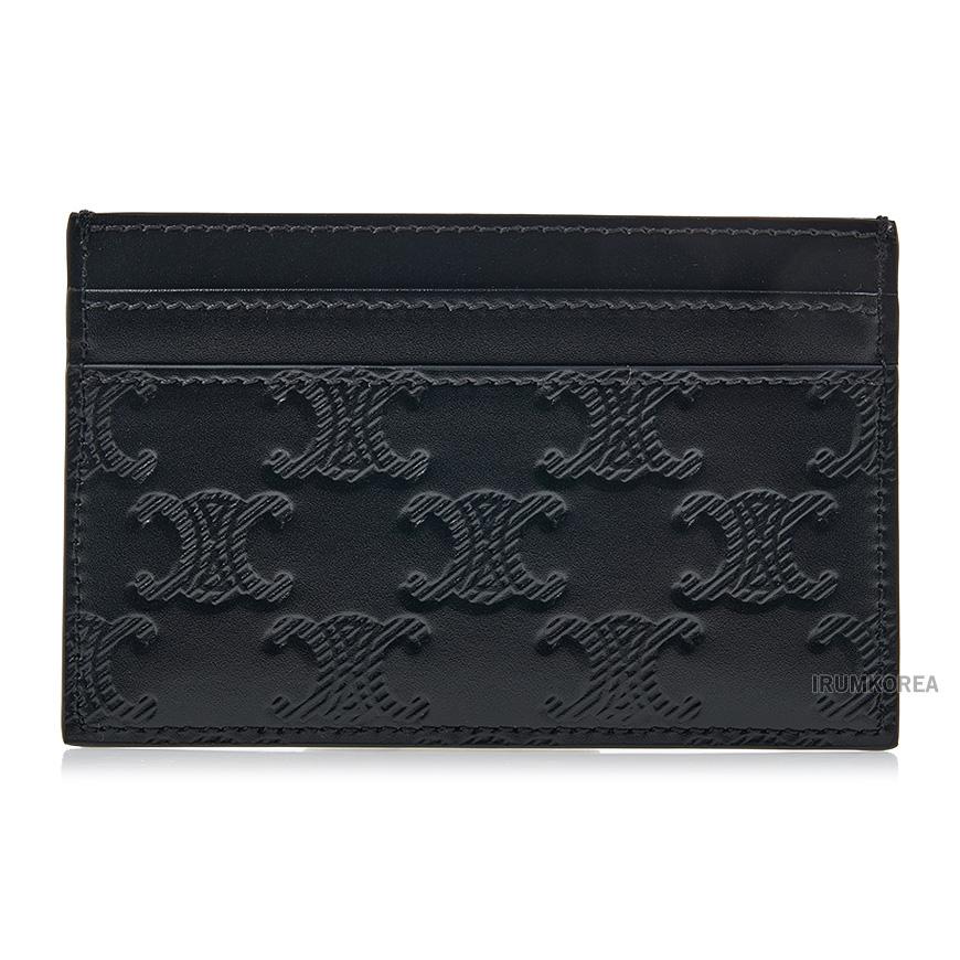 CELINE Men’s Triomphe Quilted Leather Card Holder Wallet Silver
