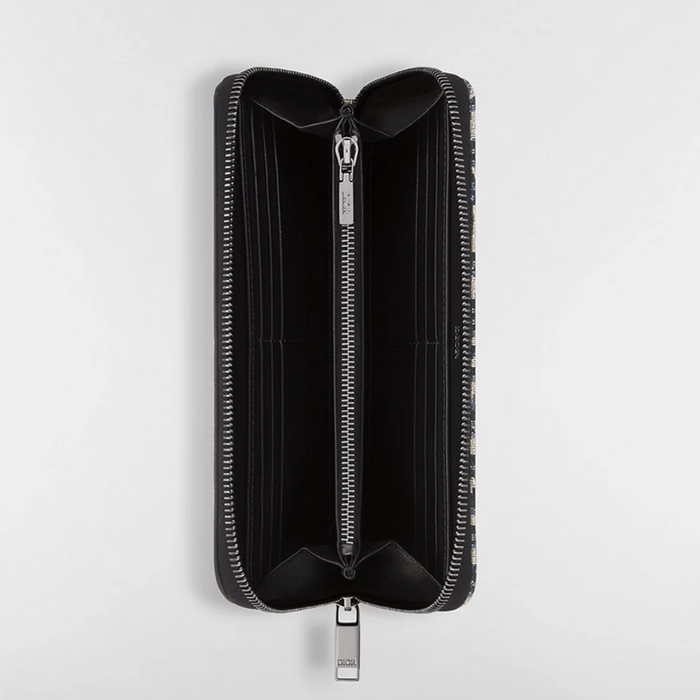 DIOR Oblique Saddle Zip Long Wallet Beige Black Unisex
