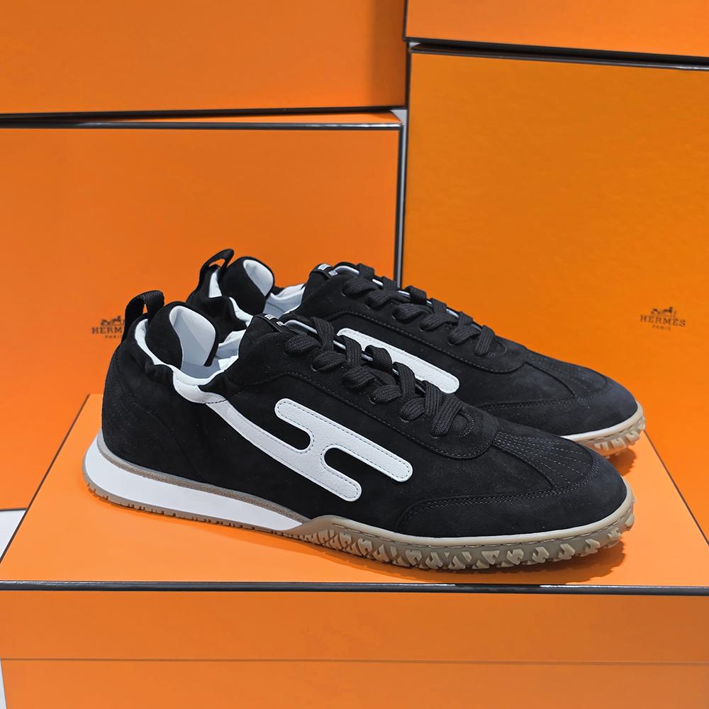 HERMES Black Jet Sneakers with White H Logo Low-Top Men’s