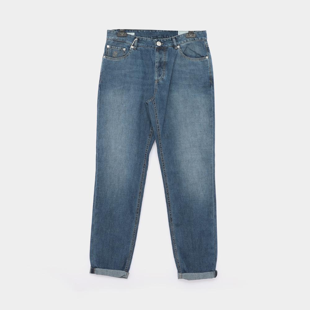 Brunello Cucinelli Washed Straight Leg Denim Jeans with Leather ME645D3210 C1471