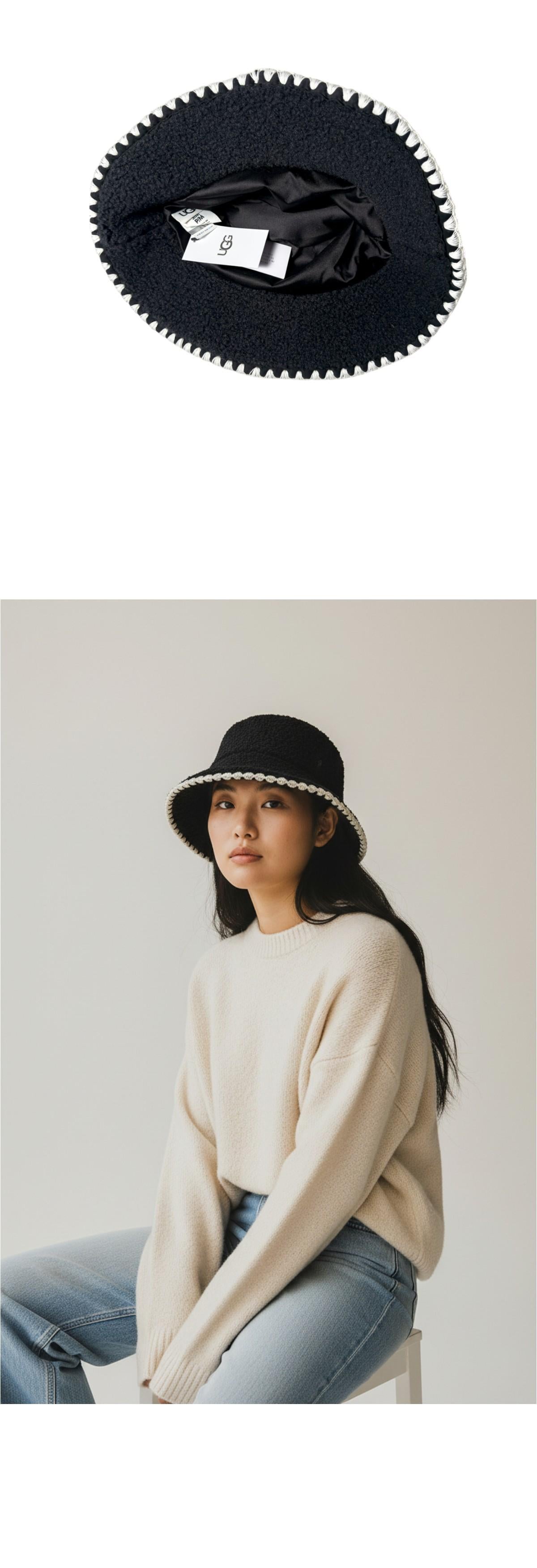 Ugg Black Faux Fur Scalloped Bucket Hat Unisex