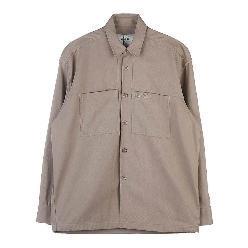 AMI Men's Oversized Shirt with Embroidered Logo Long Sleeve