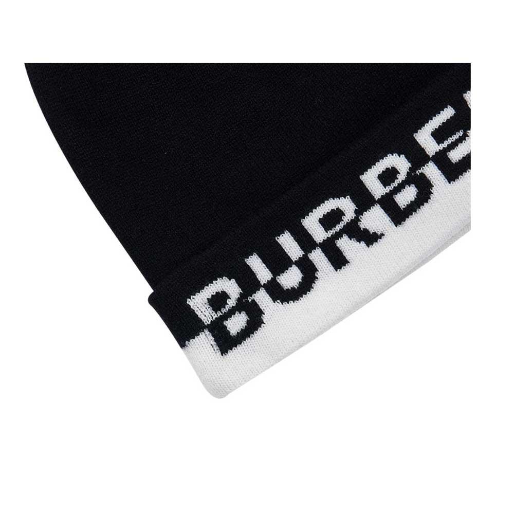 BURBERRY Logo Intarsia Cashmere Beanie Black White