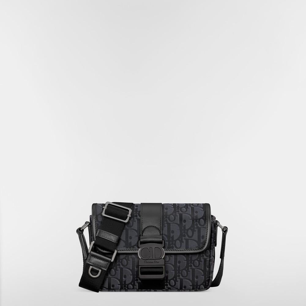 DIOR Black Dior Oblique Nylon Mini Flap Strap Card Holder