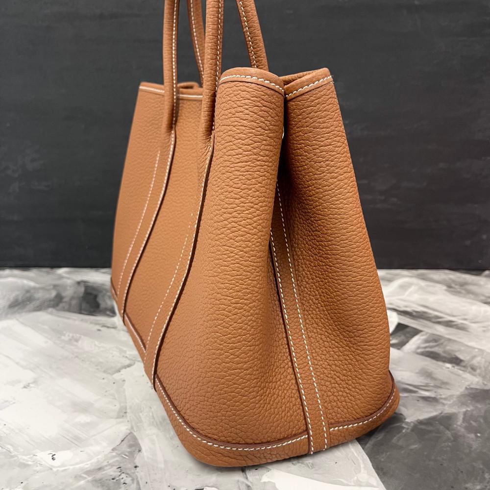 HERMES Garden Party 30 Negonda Gold Leather Tote Bag Palladium Hardware