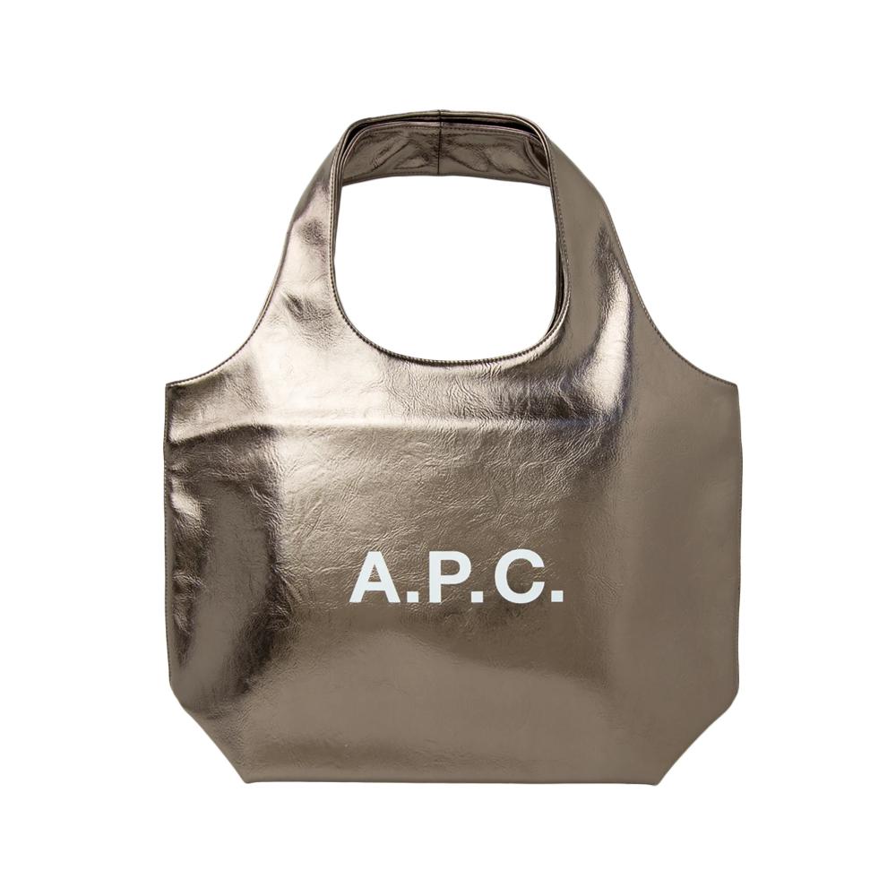 A.P.C. Ninon Logo Print Tote Bag Metal Gray PU Leather M61565 RAP