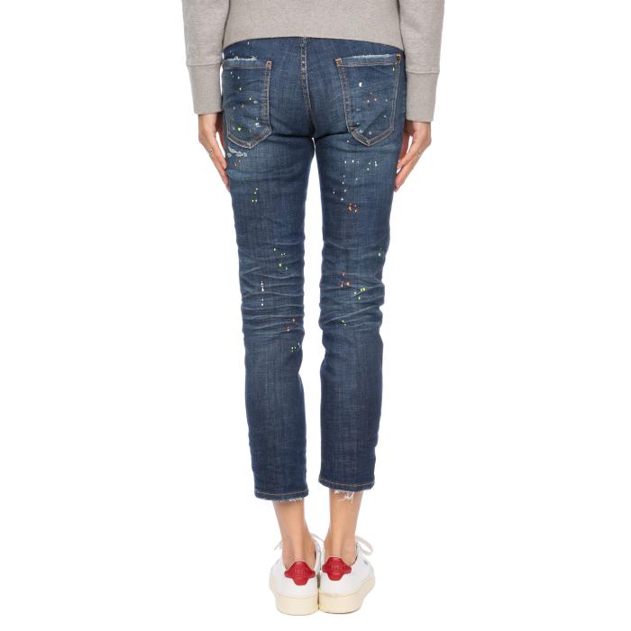 Dsquared2 Paint-Splatter Blue Wash Cool Girl Cropped Jeans