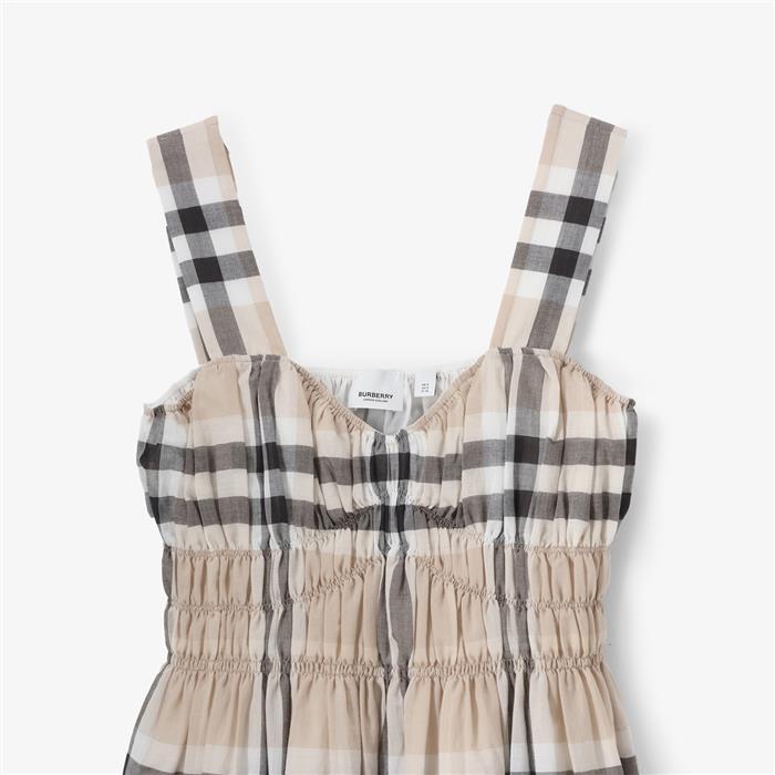 BURBERRY Delilah Check Ruched Sleeveless Long Dress Stone