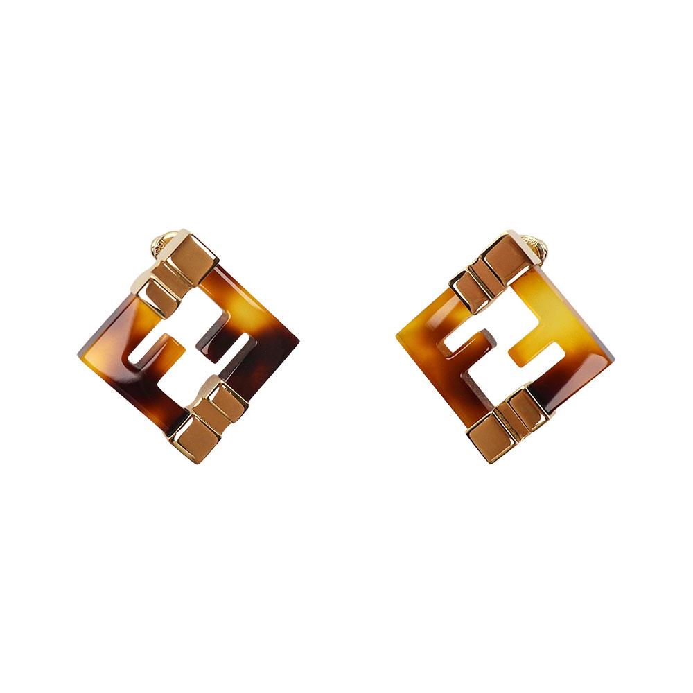 FENDI Forever FF Logo Earrings Gold-Tone