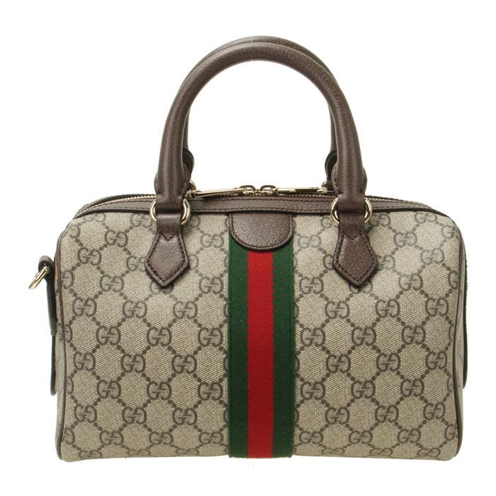 GUCCI Ophidia Medium Boston Bag Brown GG Supreme Canvas Tote