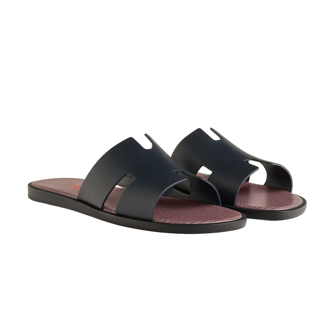 HERMES Izmir Marine Blue Leather Slide Sandals Unisex
