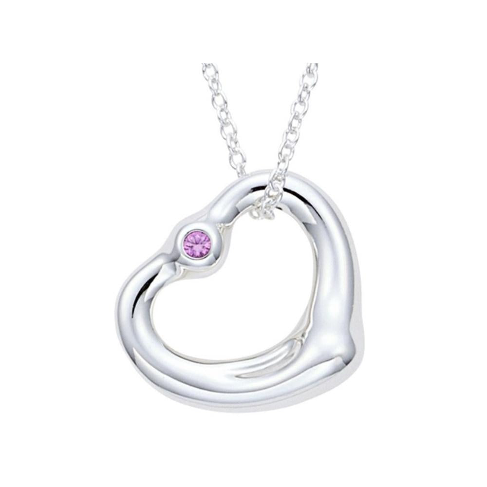 Tiffany & Co 925 Silver Open Heart Pink Sapphire 16mm Necklace 92 5