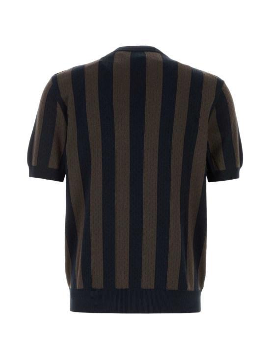 FENDI Brown Dark Blue Wool Round Neck Sweater Men