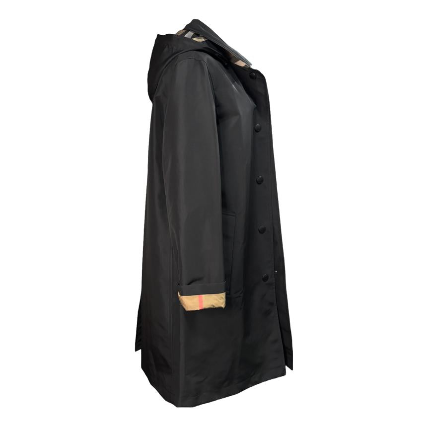 BURBERRY Black Trench Hooded Car Coat Oxclose