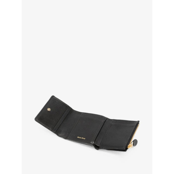 Miu Miu Logo Small Leather Bifold Wallet Black
