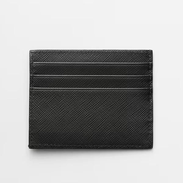 PRADA Saffiano Leather Triangle Logo Card Holder Black