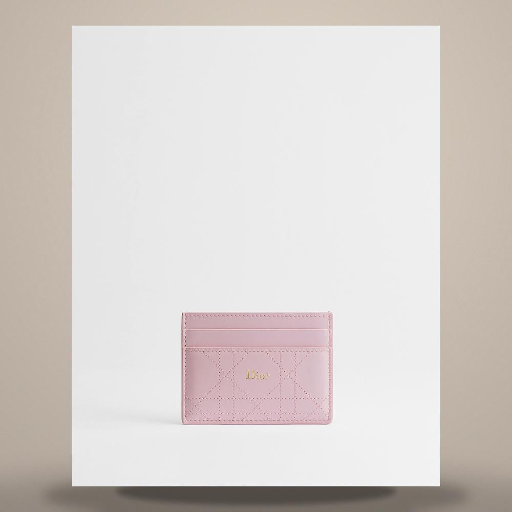 DIOR Trianon Cannage Lambskin Rose Songe Flat Card Holder