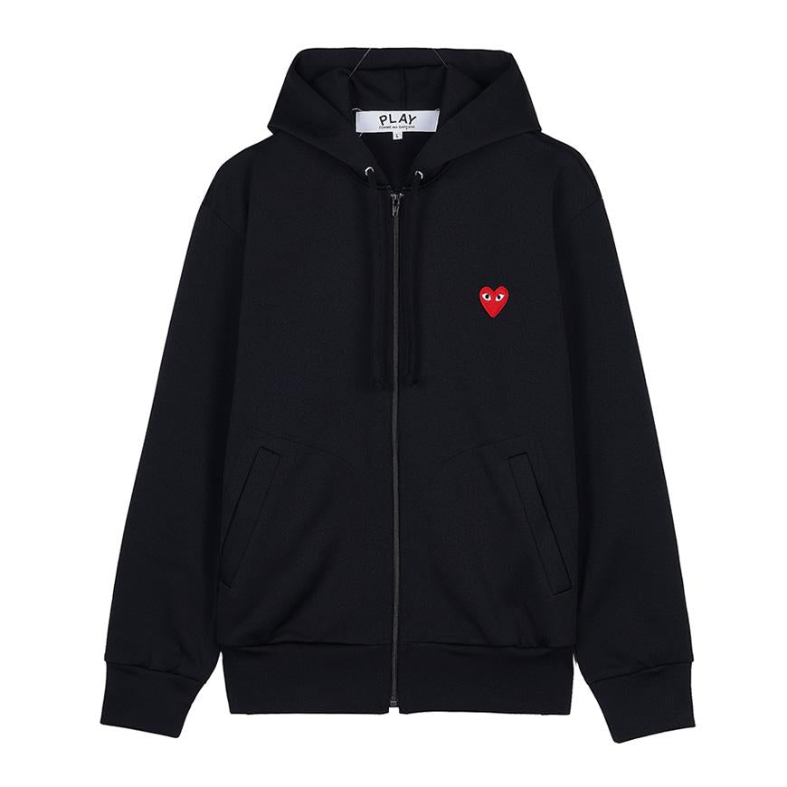 Comme des Garcons Unisex Red Heart Patch Zip-Up Hoodie AX T172 051 BLACK
