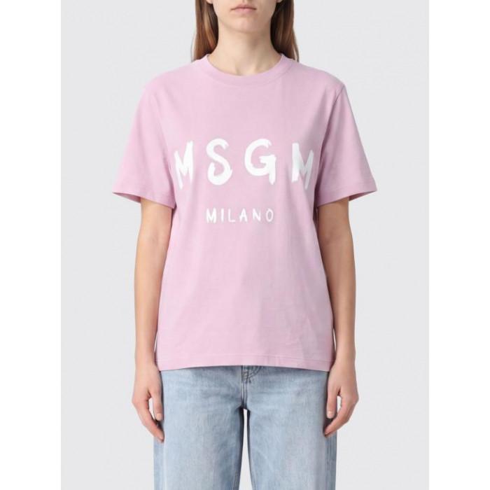 MSGM Brushed Logo Short Sleeve Cotton Jersey T-Shirt