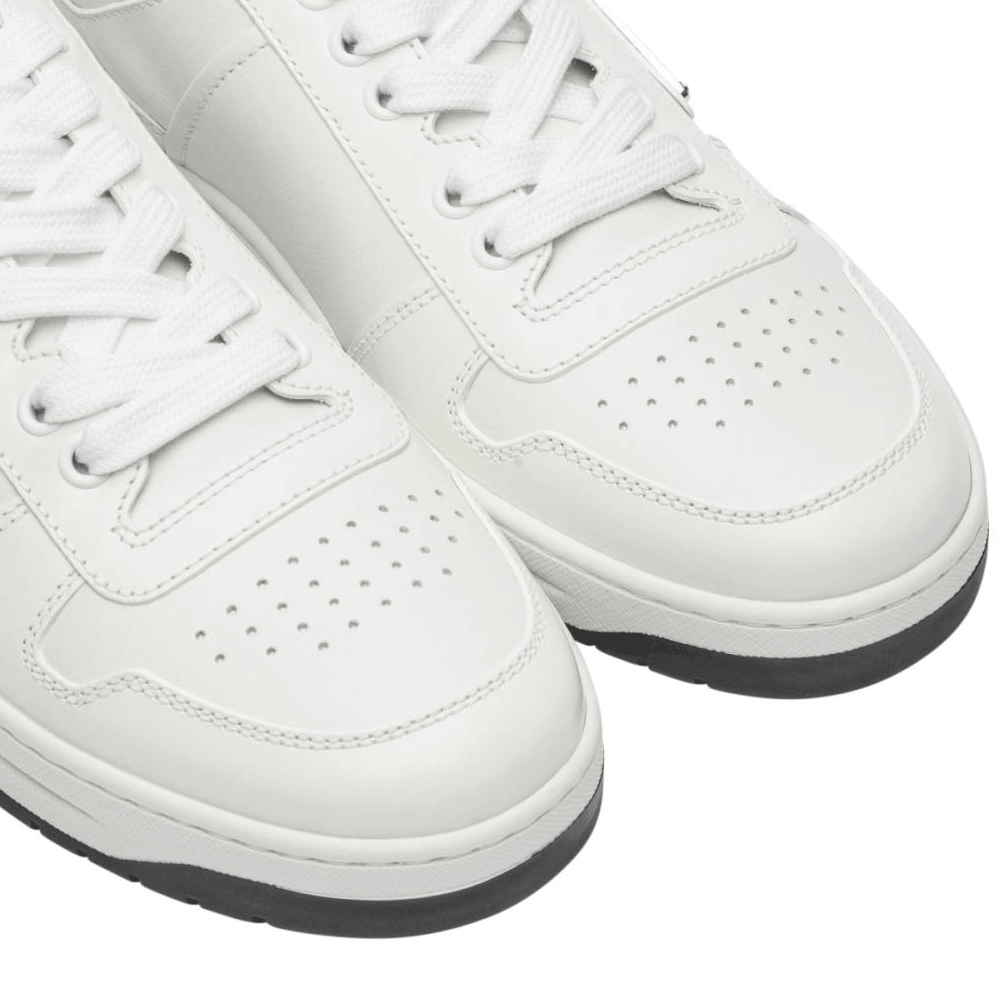 PRADA Downtown Silver-Tone Women’s White Low-Top Sneakers 1E792M