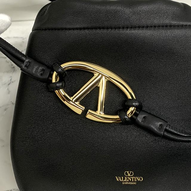 VALENTINO VLogo Signature Puffed Bucket Bag Black Leather Tote