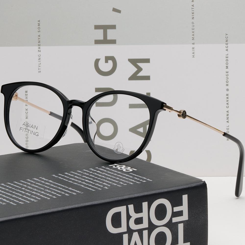 Moncler Black Acetate Round Eyeglass Frames Unisex