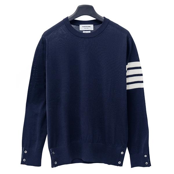 THOM BROWNE 4-Bar Stripe Sustainable Merino Wool Crewneck Sweater
