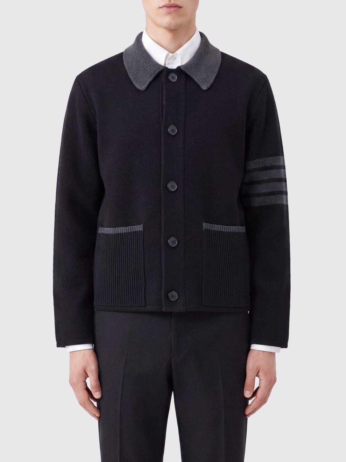 THOM BROWNE Navy Wool V-Neck Button Cardigan for Men