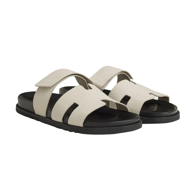 HERMES Chypre Epsom Leather Sandals Ivory Men’s