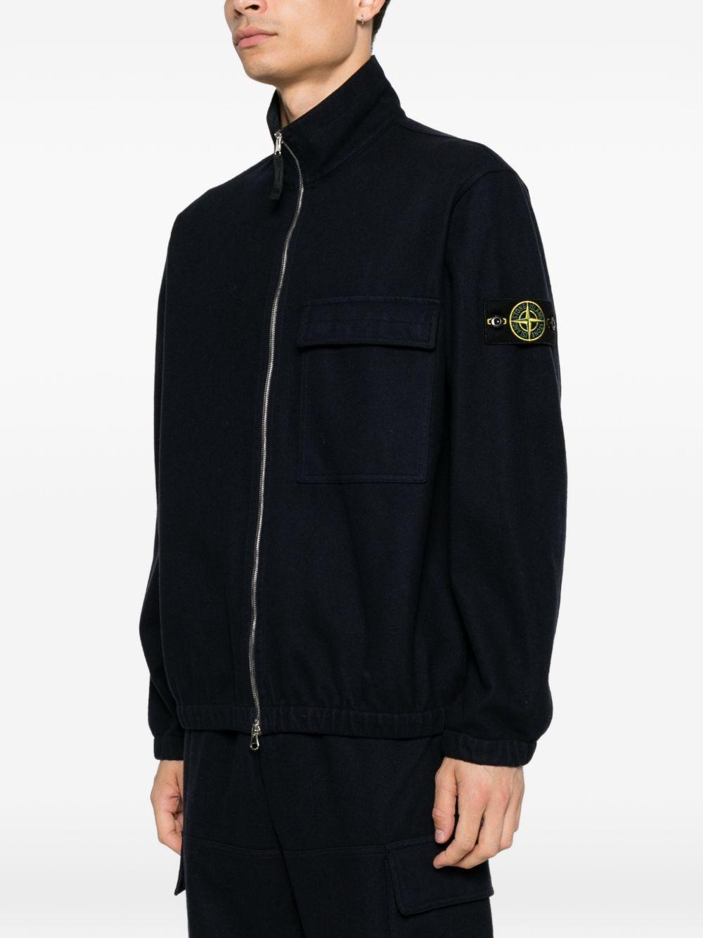 STONE ISLAND Black Wool Zip-Up Knit Sweater