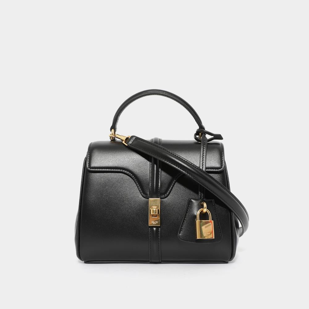 CELINE Mini 16 Satinated Calfskin Women’s Tote Bag Black